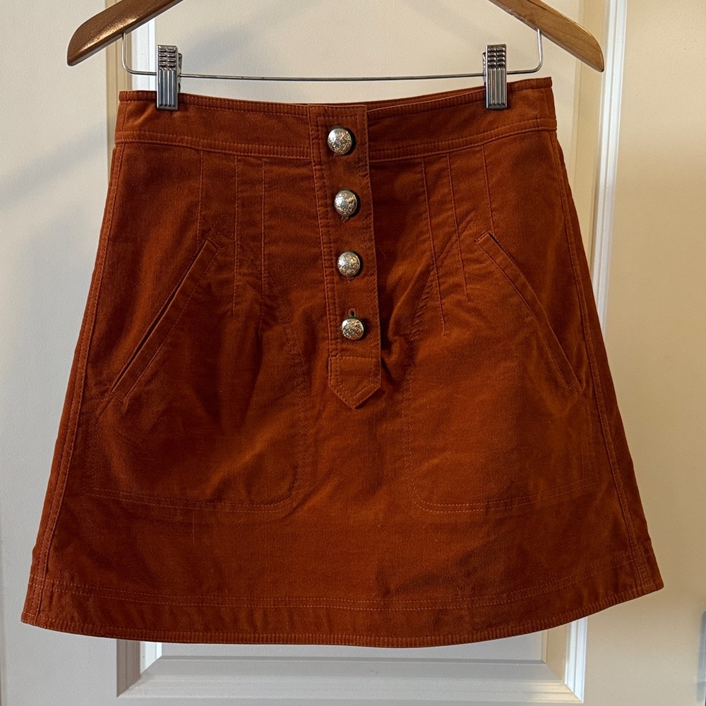 EUC Derek Lam 10 Crosby Burnt Orange Rust Button-Front A-Line Skirt Size 4